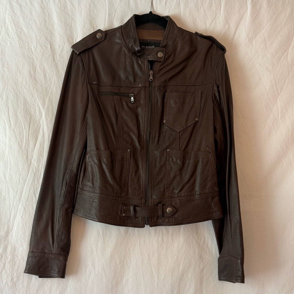 Claudio Iacovelli Genuine Brown Italian Leather Moto Jacket